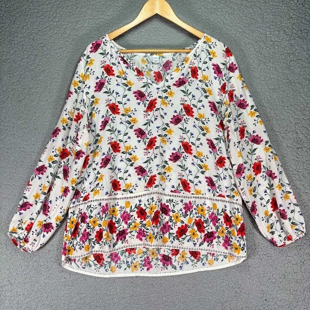 Old Navy Floral Tunic Top Womens Top Coastal Beach XL Rayon Cottage Fairy L/S
